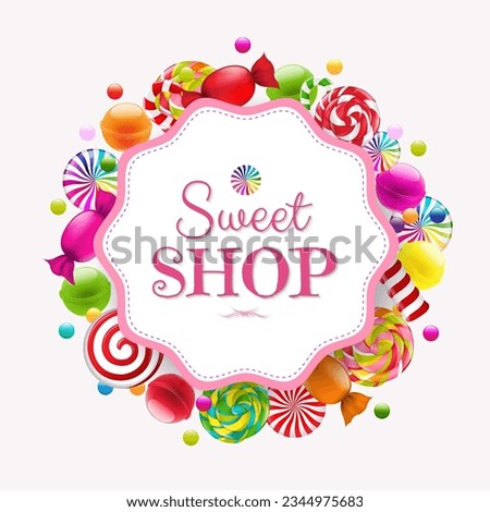 Candy Shop Label With Sweet Candies 