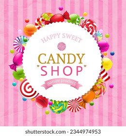 Candy Shop Label With Sweet Candy With Gradient Mesh, Vector Illustration