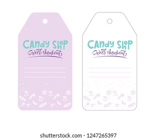 Candy shop - lettering logo label or emblem, label template for your design in hand drawn style. Vector illustration, EPS 10.