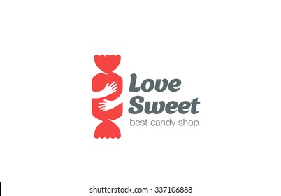 Candy Shop Logo design vector template. Sweet Love Concept: Embrace the Bon-bon Logotype negative space icon.