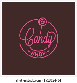 Candy Shop Logo. Round Linear Logo Of Candy Store On Dark Background