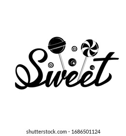 Plantilla vectorial de diseño del logotipo de la marca Candy Shop Party. Sweet Lollipops tienda el icono del concepto de logotipo. Ilustración vectorial de letras manuscritas.