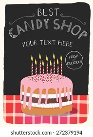 Candy shop poster design. card design, invitation.
