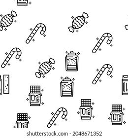 Candy Shop Product Vector Seamless Pattern Thin Line Illustration
