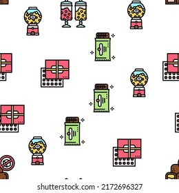 Candy Shop Product Vector Seamless Pattern Thin Line Illustration