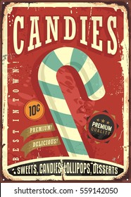 Candy shop retro sign design. Vector illustration.