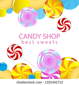 Candy shop. Dulces para los niños. Imagen vectorial.