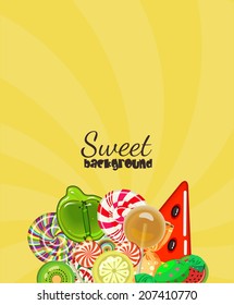 Candy shop. Vector illustration. Background with sweets in vintage style.