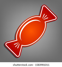 Candy sign illustration. Flat red icon with linear white icon with gray shadow at grayish background. Illustration.