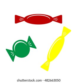 Candy sign illustration. Isometric style of red, green and yellow icon.