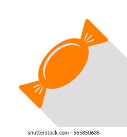 Candy sign illustration. Orange icon with flat style shadow path.