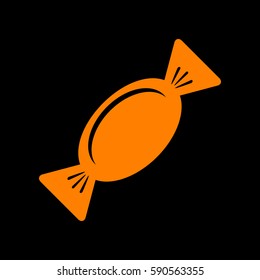 Candy sign illustration. Orange icon on black background.