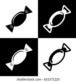 Candy sign illustration. Vector. Black and white icons and line icon on chess board.