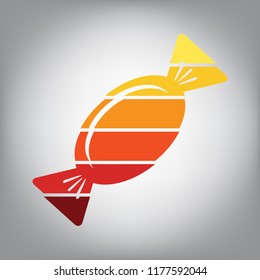Candy sign illustration. Vector. Horizontally sliced icon with colors from sunny gradient in gray background.