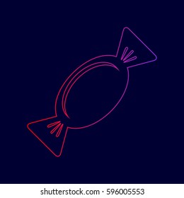 Candy sign illustration. Vector. Line icon with gradient from red to violet colors on dark blue background.