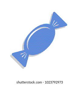 Candy sign illustration. Vector. Neon blue icon with cyclamen polka dots pattern with light gray shadow on white background. Isolated.