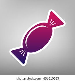 Candy sign illustration. Vector. Purple gradient icon on white paper at gray background.