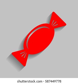 Candy sign illustration. Vector. Red icon with soft shadow on gray background.