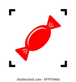 Candy sign illustration. Vector. Red icon inside black focus corners on white background. Isolated.