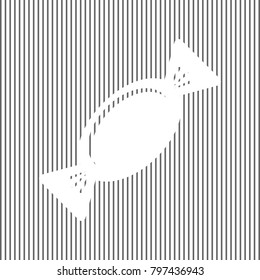 Candy sign illustration. Vector. White icon on grayish striped background. Optical illusion.