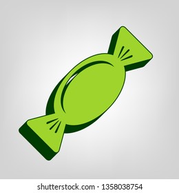 Candy sign illustration. Vector. Yellow green solid icon with dark green external body at light colored background.
