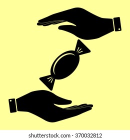 Candy sign. Save or protect symbol by hands.