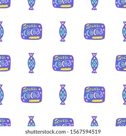 Candy silhouettes seamless pattern. Hand drawn vector illustration of sweet treats isolated on white background in modern cut out linocut style. Repeating design for baby apparel textile, party paper.