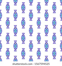 Candy silhouettes seamless pattern. Hand drawn vector illustration of sweet treats isolated on white background in modern cut out linocut style. Repeating design for baby apparel textile, party paper.