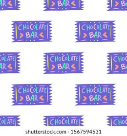 Candy silhouettes seamless pattern. Hand drawn vector illustration of sweet treats isolated on white background in modern cut out linocut style. Repeating design for baby apparel textile, party paper.