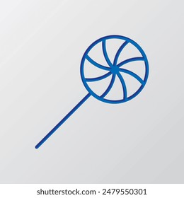 Candy simple icon vector. Flat design. Paper cut design. Cutted blue symbol with shadow. Gray background.ai