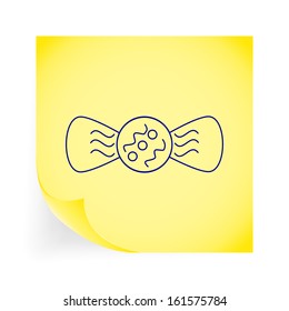Candy. Single icon on the yellow note paper. Vector illustration.