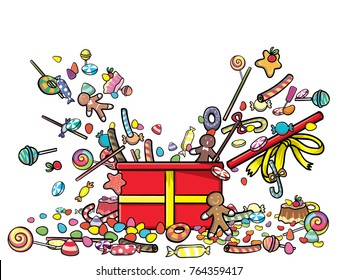 candy and snack in gift box christmad theme vector in eps10 