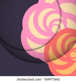 Candy spiral - abstract background. 
Violet flowers - vector.