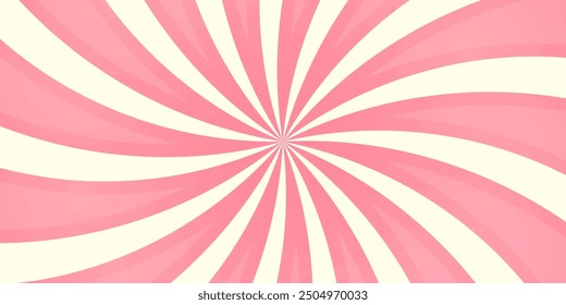 Candy spiral background. Pink rays swirl. Lollipop texture swirl. Retro psychedelic design.