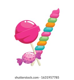 candy spiral in stick with candies vector illustration design