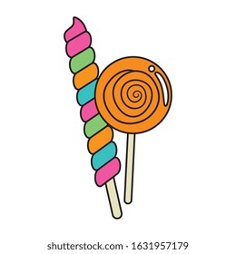 candy spiral in stick with lollipop vector illustration design