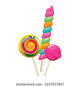 candy spiral in stick with lollipops vector illustration design