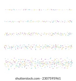 Candy Sprinkle Lines, Donut Rainbow Sprinkles Borders Isolated, Sweet Color Glaze Decoration, Many Small Vermicelli on White Background Top View, Vector Illustration