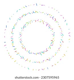 Candy Sprinkle Round Frames, Donut Rainbow Sprinkles Border, Sweet Color Glaze Decoration, Many Small Vermicelli on White Background Top View, Vector Illustration