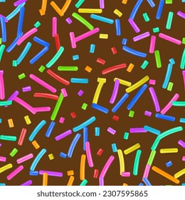 Candy Sprinkle Seamless Pattern, Donut Rainbow Sprinkles Texture Background, Sweet Color Glaze Decoration, Many Small Vermicelli, Vector Illustration