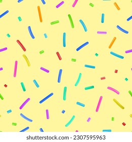 Candy Sprinkle Seamless Pattern, Donut Rainbow Sprinkles Texture Background, Sweet Color Glaze Decoration, Many Small Vermicelli, Vector Illustration