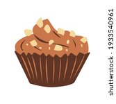 Candy sprinkled with crushed nuts in a chocolate cup.  Colorful vector illustration isolated on white background.