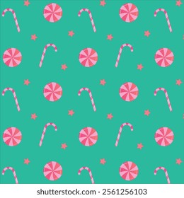 Candy and stars seamless pattern. Can be used for wallpaper, pattern fills, web page background, fabric, surface textures. Vector illustration.	