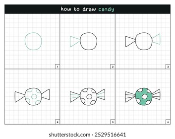 Candy Schritt für Schritt Vektor Linie Zeichnung Anweisungen