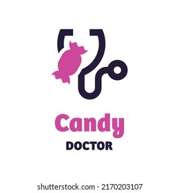 Candy und Stethoscope Logo im modernen Stil. auf weißem Hintergrund, Logo für das Konzept