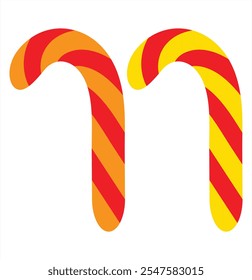 Candy stick cane decoration with strips. Christmas peppermint decorative candy stick. Vector illustrator.