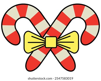 Candy stick cane decoration with strips. Christmas peppermint decorative candy stick. Vector illustrator.