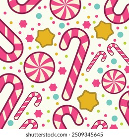 candy stick cane decoration sugar sweet striped vector illustration seamless pattern background