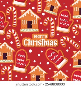 Diseño de tarjeta de felicitación de fondo de pan de jengibre de Navidades de palo de caramelo 