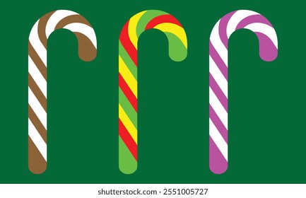 Icono de palo de caramelo. Conjunto de iconos de palo de caramelo. Bastón de caramelo. Navidades icono de bastón de caramelo. Las Navidades se pegan. Bastón de Santa caramelo con estampado de rayas. Ilustración vectorial.